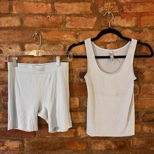 Skims light blue tank and shorts set